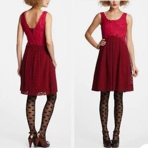 Anthropologie Moulinette Soeurs red pink lace dress, 8.